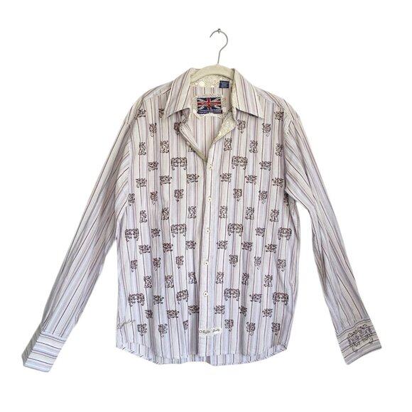 English Laundry Women's Lion Crest Stripe Long Sleeve Button Shirt - Sz M - Picture 1 of 7
